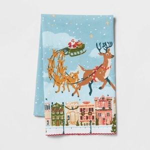 Santa Reindeer Sleigh Kitchen Towel Cotton nwt